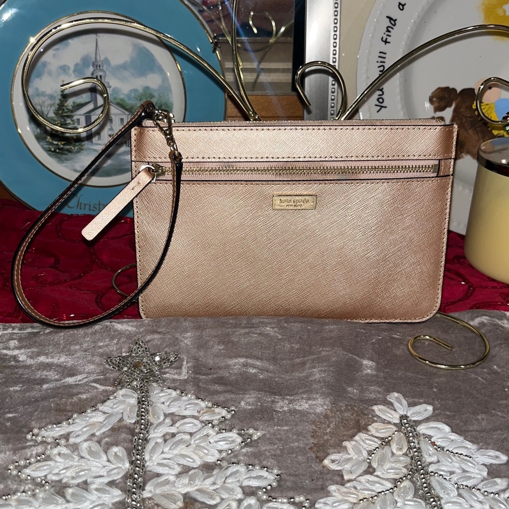KATE SPADE NEW YORK Laurel Way Tinie Wristlet in Rose Gold LEATHER SMALL WALLET